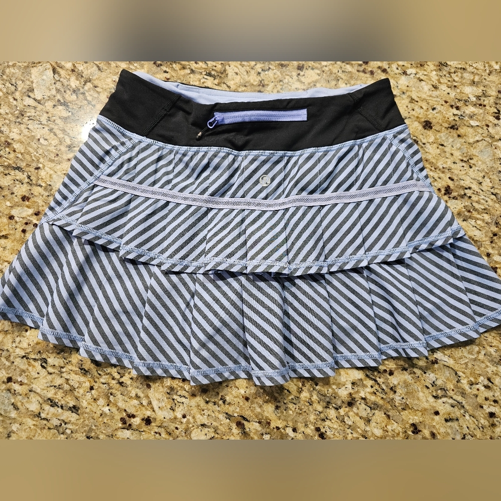 Lululemon Athletica Black, Purple And GrStriped Mini Skirt with Lavender Accents